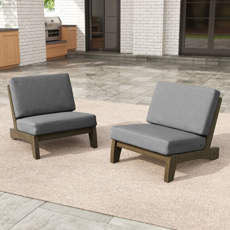 Outdoor Acacia Club Chair Set Loveseate with Weather-Resistant Cushions