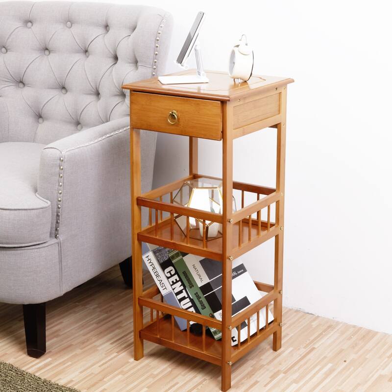 Solid Wood End Table With Storage - 3-Tier