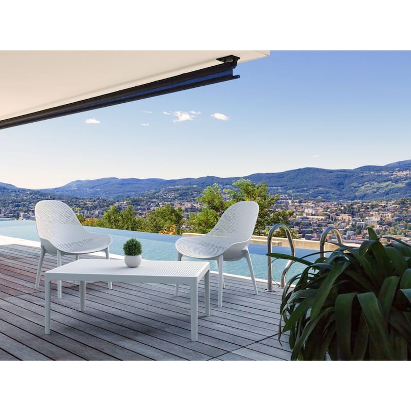 39.5" White Patio Solid Rectangular Lounge Coffee Table