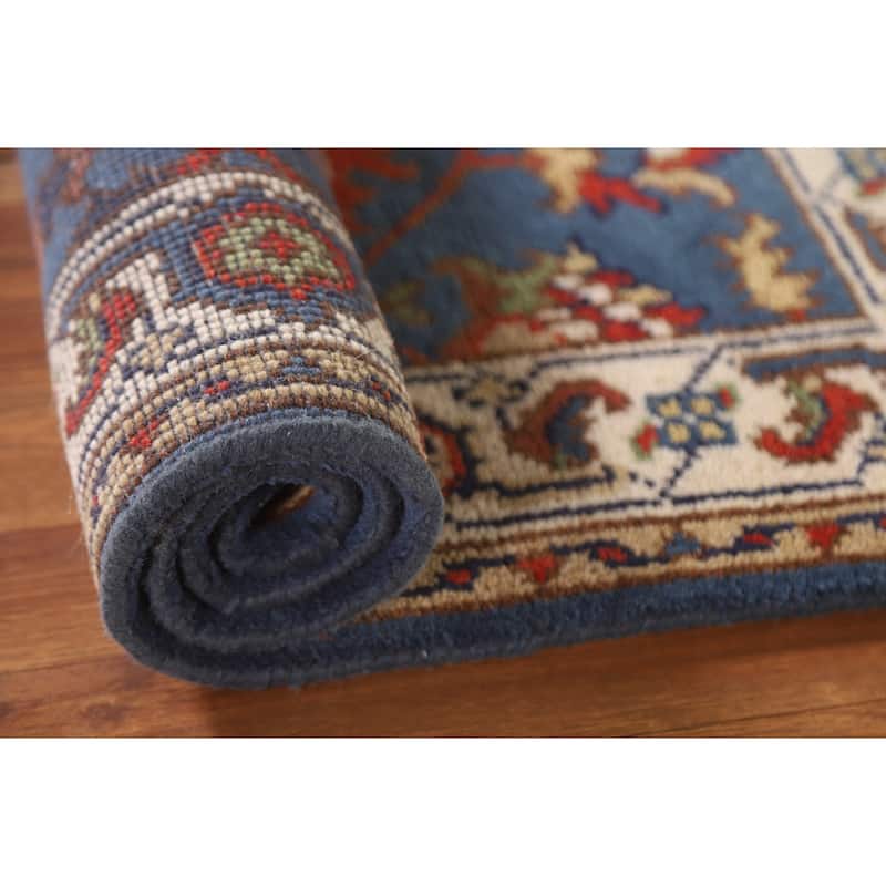 Blue Floral Oushak Indian Area Rug Hand-knotted Wool Carpet - 3'0"x 4'9"