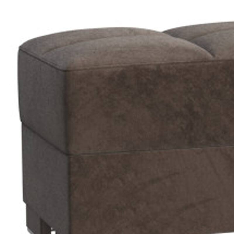 HomeRoots 52" Brown Tufted Chenille And Faux Leather Storage Ottoman
