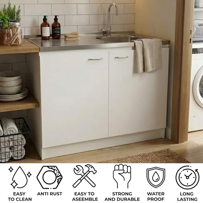 TUHOME Napoles Utility Sink Cabinet with Integrated Steel Sink