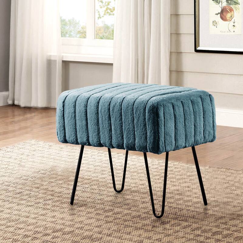 Serenta SuperMink Fauxfur Ottoman Bench - 19" x 13" x 17" - Dark Teal