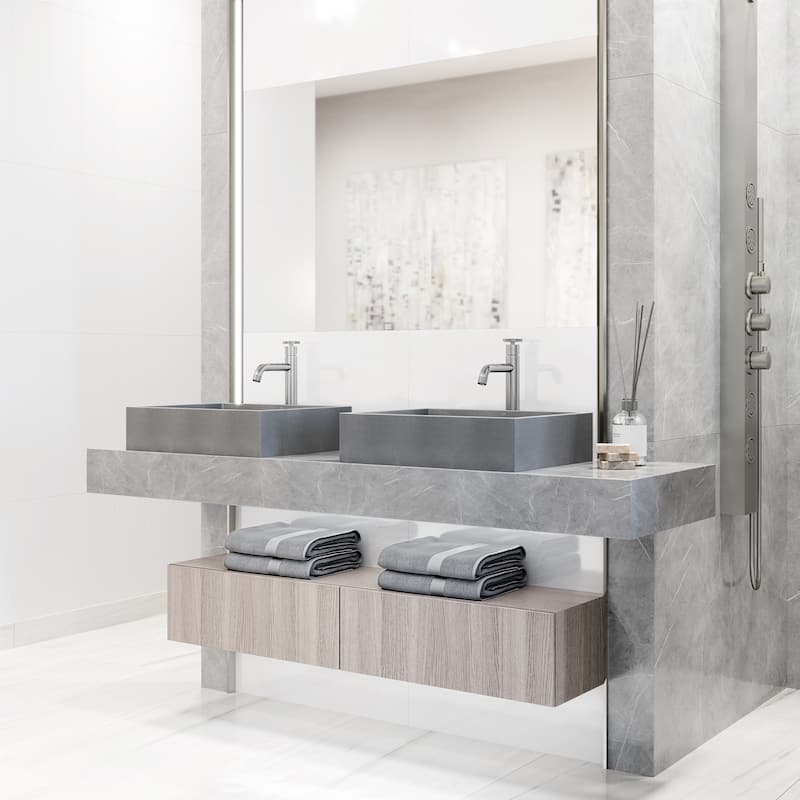 VIGO Coca 19"L x 15"W Concrete Vessel Sink and Cass 12"H Faucet Set