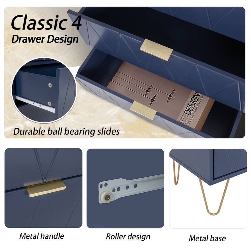 4 Drawers Chest Of Dresser Tall Storage Tower Cabinet with Metal Legs