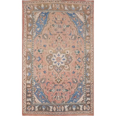 Floral Pink Sarouk Persian Accent Rug Hand-Knotted Wool Carpet - 3'7" x 6'1"