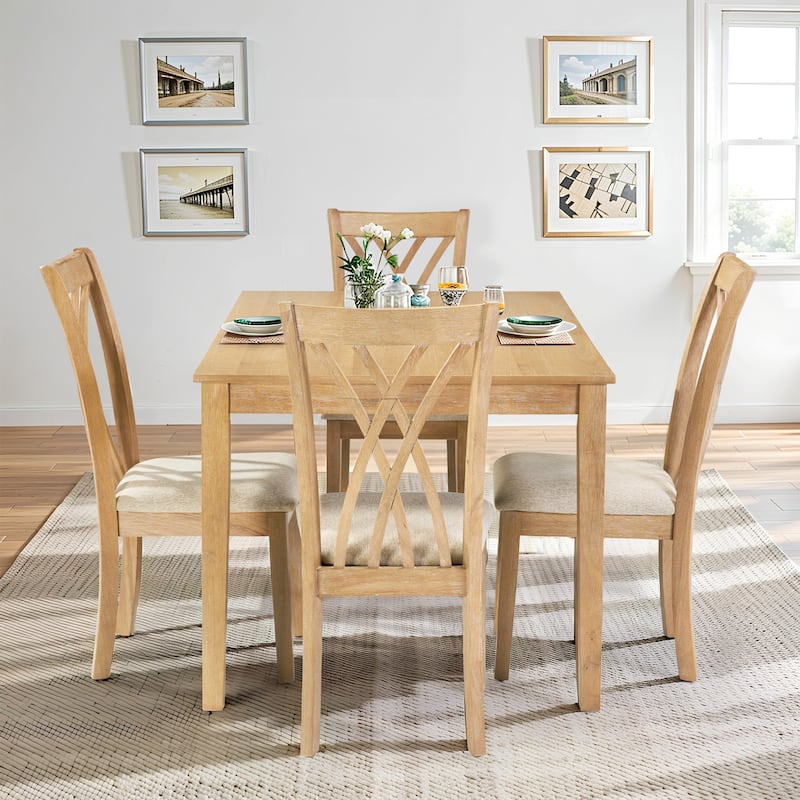 Modern Dining Table Set with 4 Chairs, 60"L Table & 23"H Chairs, Anti-Slip Design, Perfect for 4-6 Persons