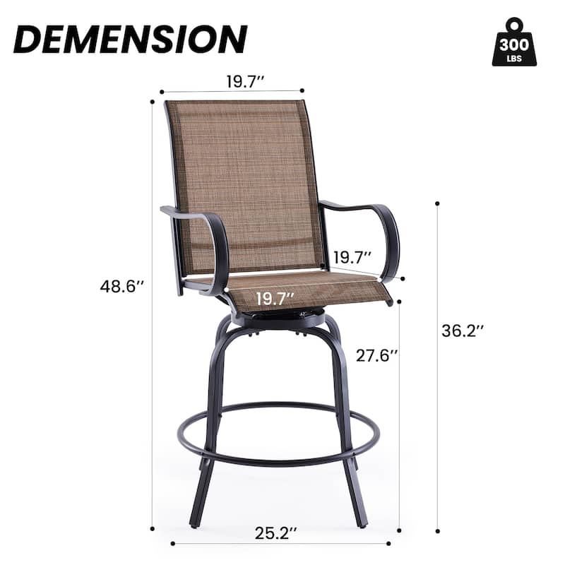 2-Piece Outdoor Swivel Patio Barstool Set - Textilene Fabric, All-Weather