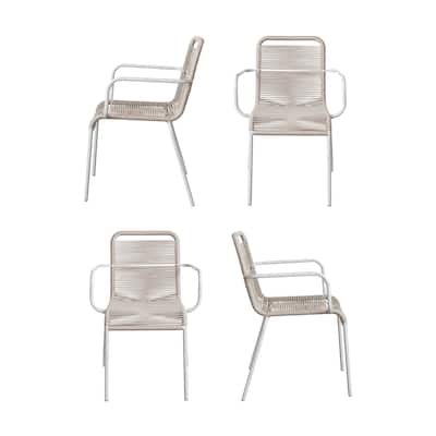 Hand-Woven Rope Outdoor Chair with Metal Frame - 22.1"L x 23.2"W x 33.5"H