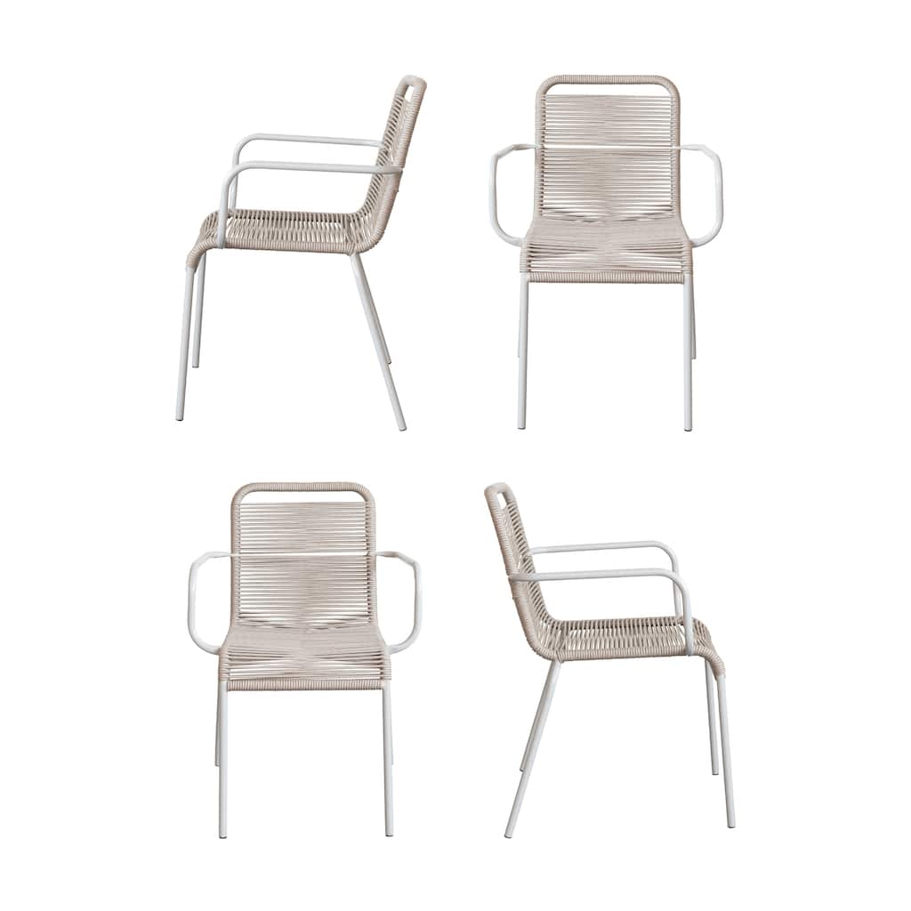 Hand-Woven Rope Outdoor Chair with Metal Frame - 22.1"L x 23.2"W x 33.5"H