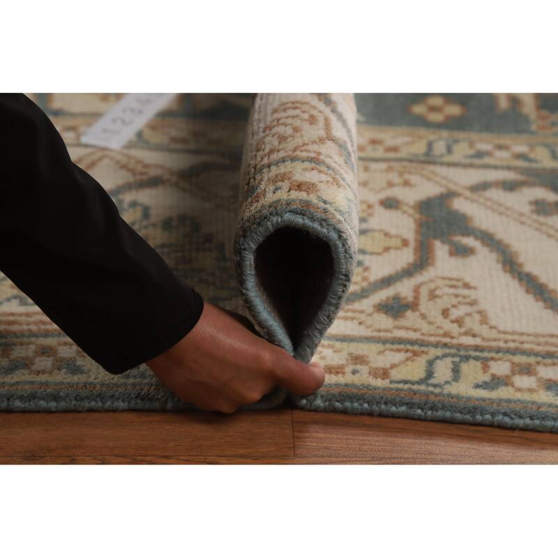 Blue Gray Oushak Indian Area Rug Handmade Wool Carpet - 8'1" x 9'11"