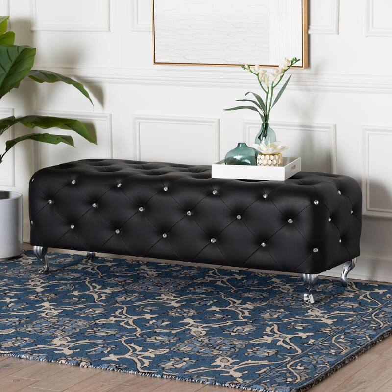 Silver Orchid Heston Crystal Tufted Modern Bench