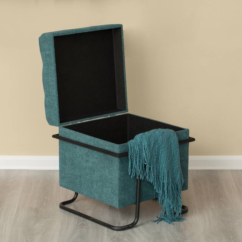 Square Fabric Storage Ottoman with Black Metal Frame