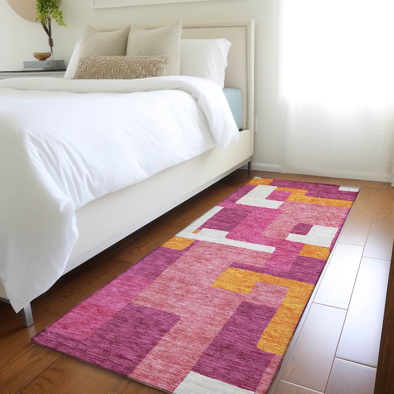 Premium Washable Super Soft Geo Casual Mayfield Rug - Pink - 2'3" x 7'6"