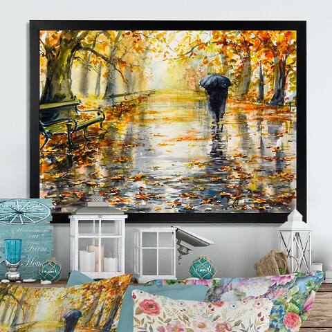 Designart "Couple Walking In Autum Day" French Country Framed Art Print