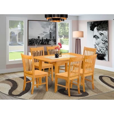 HomeStock 7-Piece Rectangle Natural Oak Finish Solid Wood Top Dining Table with 6 Chairs with Slat Back
