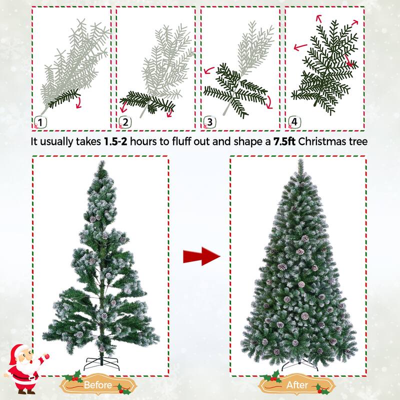 Yaheetech 4.5FT/6FT/7.5FT Pre-lit Frosted Artificial Christmas Tree with Stand Included, Green