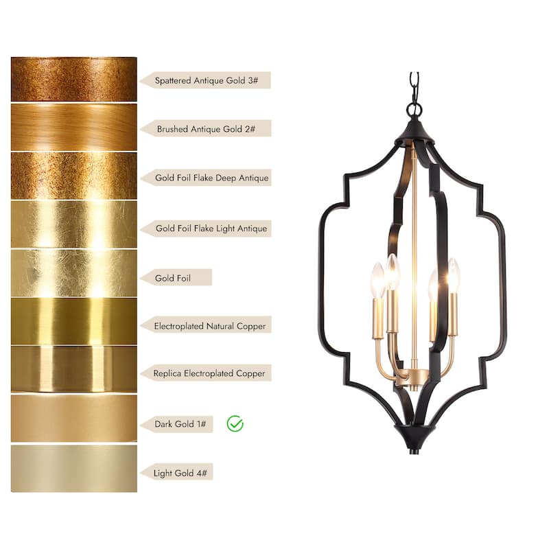 Modern Glam 4-Light Black Gold Chandelier Geometric Pendant Lights for Dining Room - 15" D x 27" H