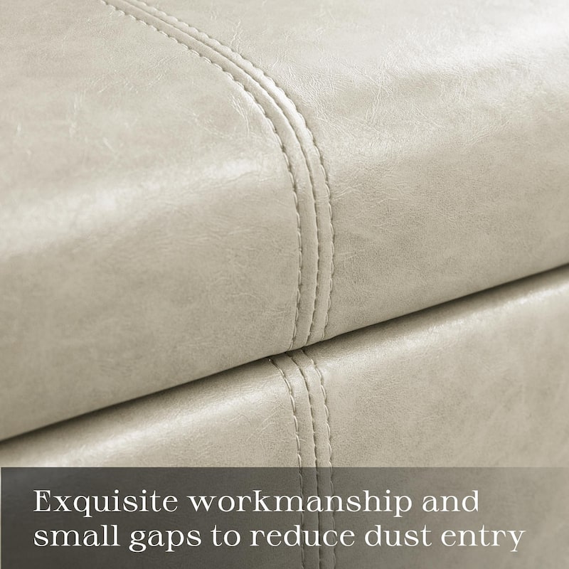Leather Square Storage Ottoman for Living Room, Brown/ Black 30"W x 30"D x 18.1"H