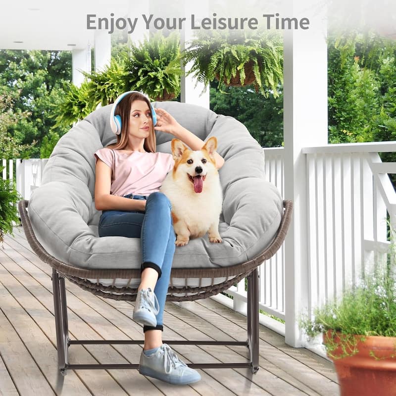 Outdoor Rattan Rocker Recliner Chair With Polyester Padded Cushion （set of 2）