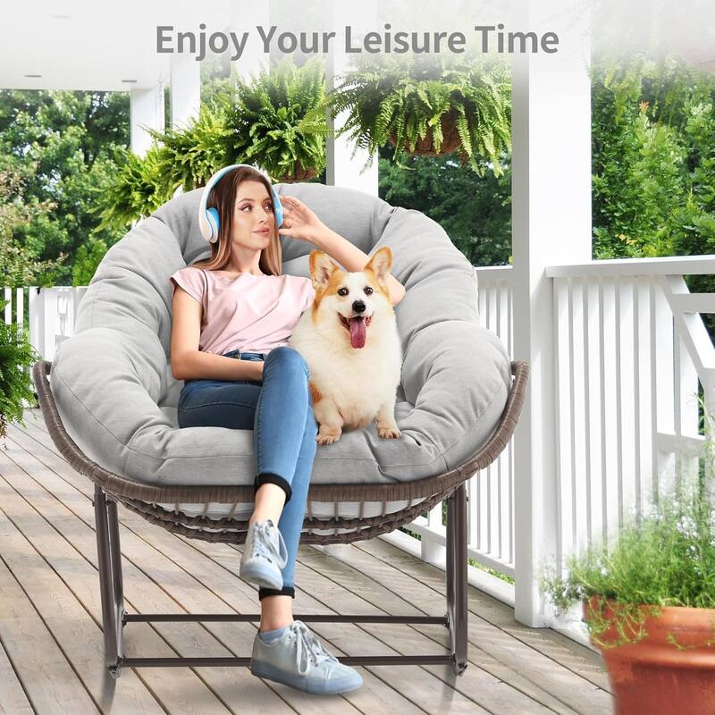 Outdoor Rattan Rocking Chair,Padded Cushion Rocker Recliner Chair Outdoor for Front Porch, Living Room, Patio, Garden