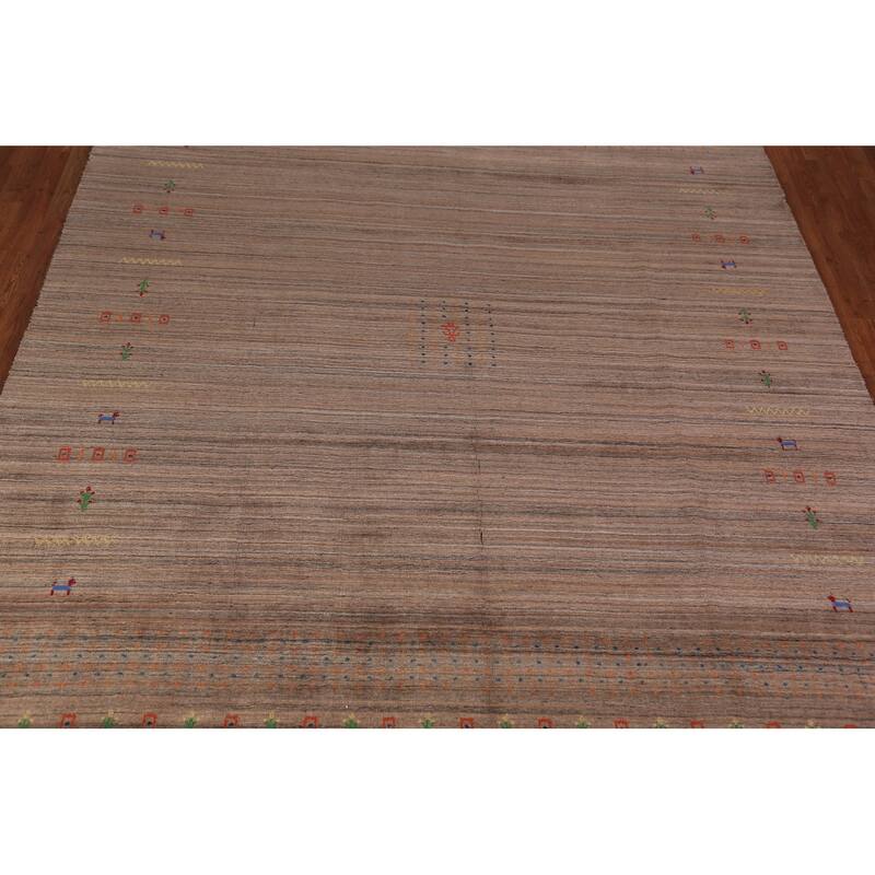 Brown Gabbeh Area Rug Handmade Tribal Oriental Wool Carpet - 8'2" x 9'10"