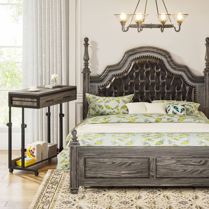 Portable Desk with Drawers, Mobile Laptop Desk with Wheels