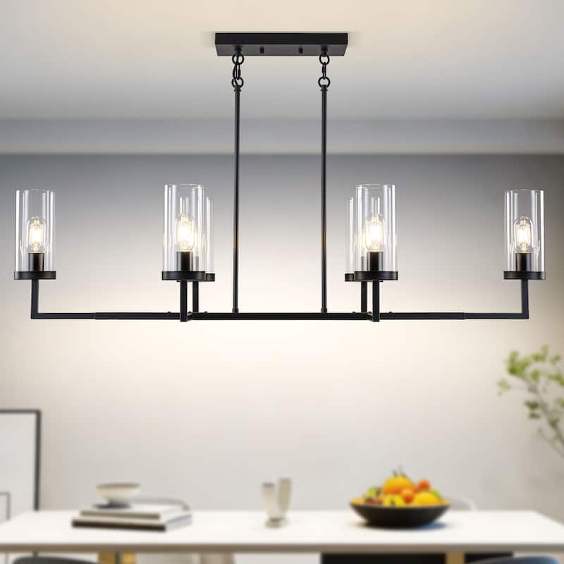 Starsky 6-Light Farmhouse Linear Pendant Light with Double-Row Glass Shades