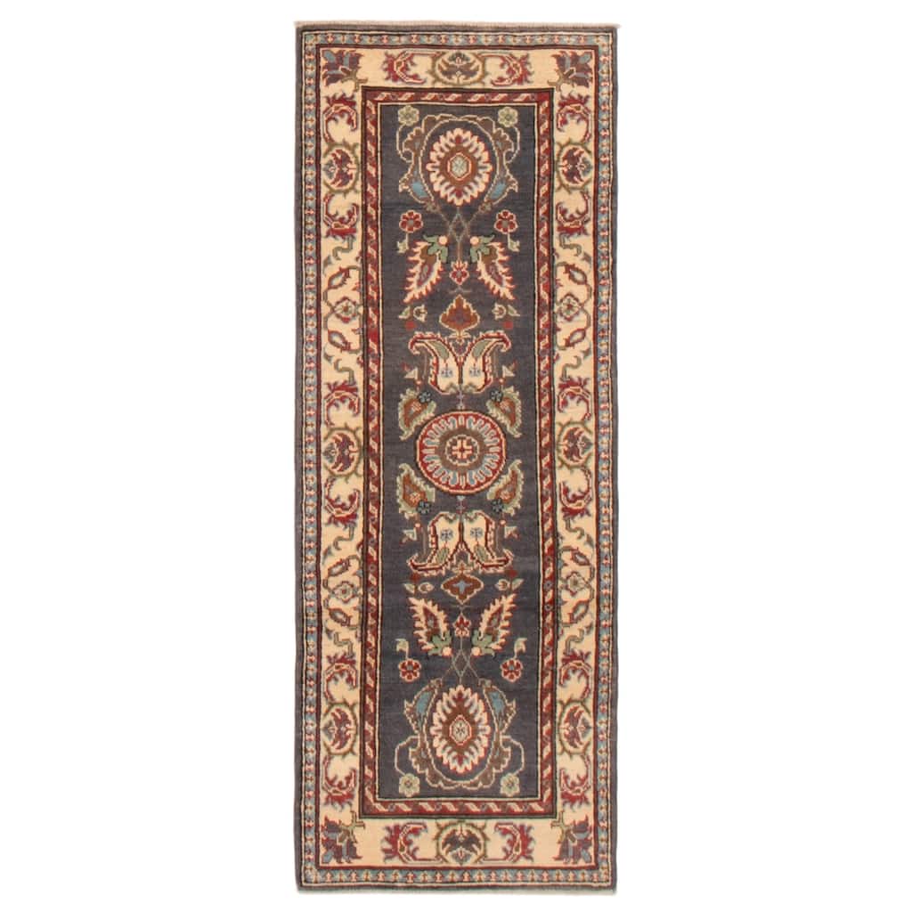 ECARPETGALLERY Hand-knotted Uzbek Ghazni Dark Grey Wool Rug - 2'2 x 5'9
