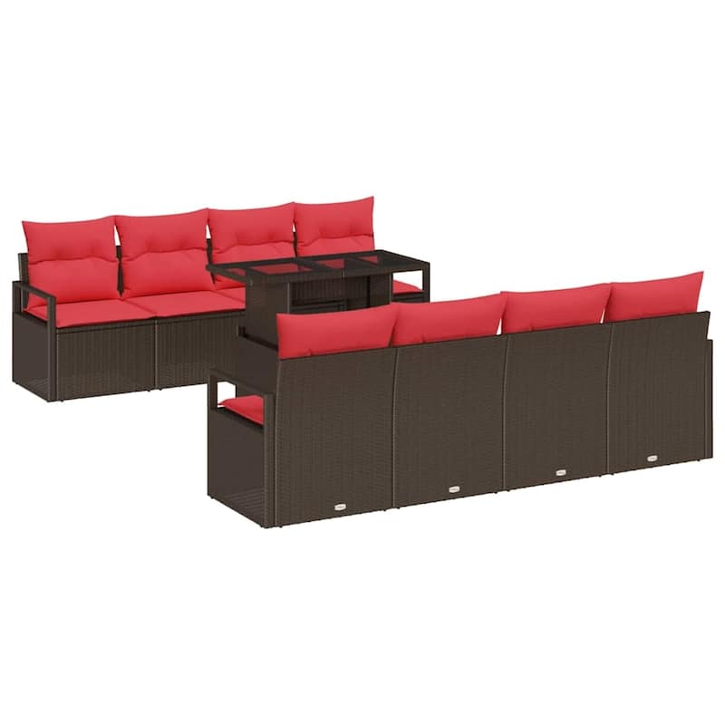 vidaXL 9 Piece Garden Sofa Set with Cushions - 90.6×24.4×27.2