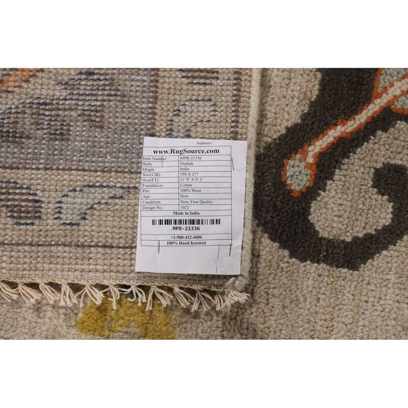 All-Over Floral Beige Oushak Oriental Area Rug Handmade Wool Carpet - 9'1" X 11'9"