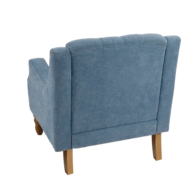 Linen Fabric Upholstered Accent Chair, Button Tufted Backrest Sofa Chair, Lounge Armchair with Rivet Decor & Solid Wood Legs