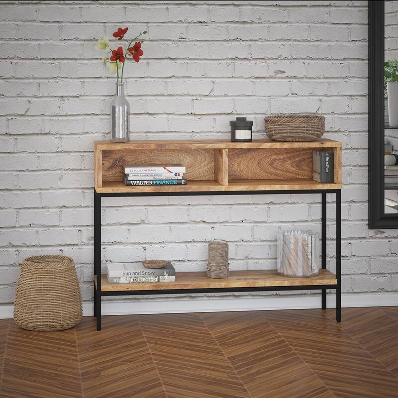 Solid Wood and Metal Console Table with storage