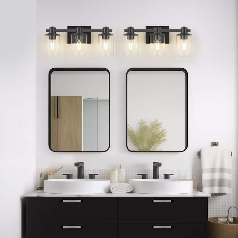 3 Light Vanity Lights, Black and Gold Wall Sconce Light with Clear Glass, Bathroom Light Fixtures