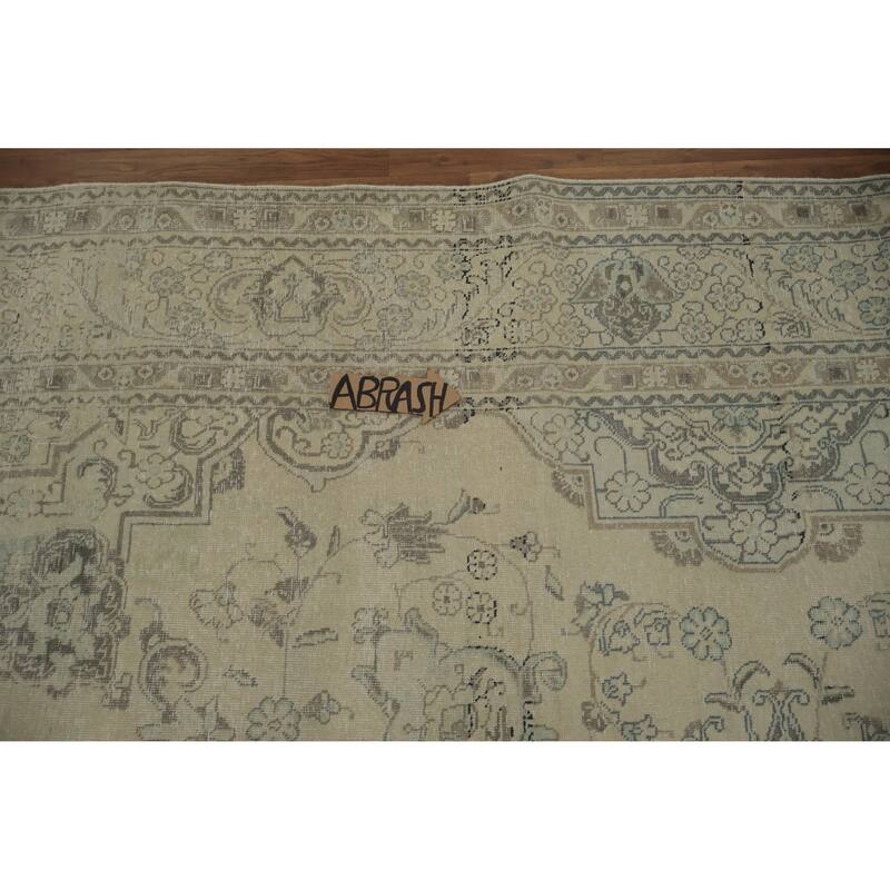 Hand Knotted Oriental 100% Wool Carpet Traditional Floral Beige & Ivories Tabriz Area Rug - 12' 6'' X 9' 4''