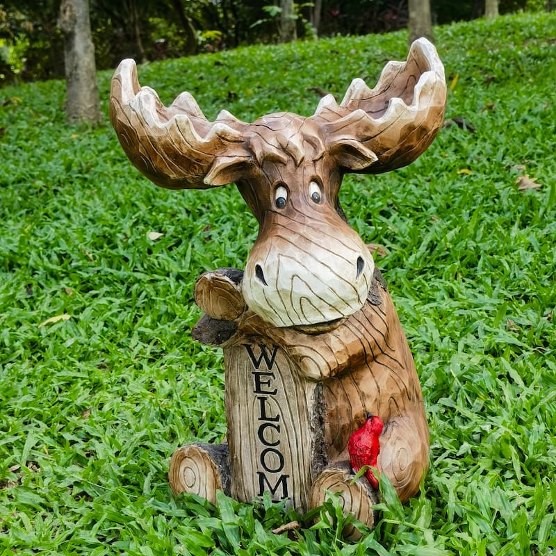 Moose Cub with Cardinal Outdoor Welcome Garden Sign - 17.75"