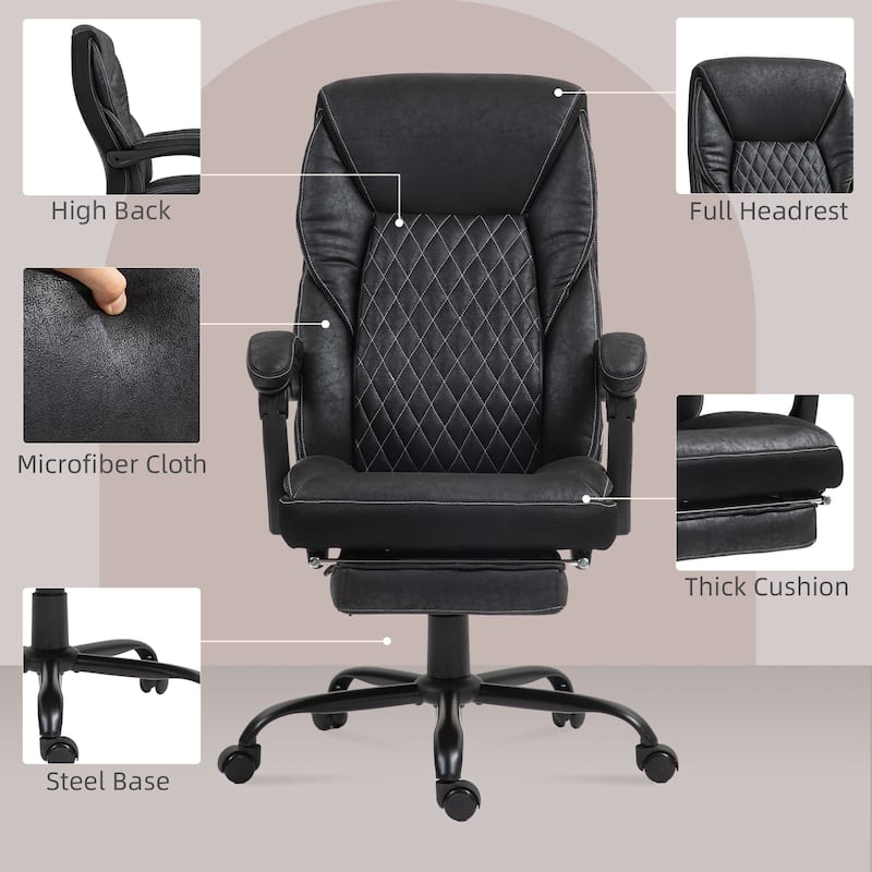 Black Vintage Ergonomic Chair Desk Chair with Footrest, Reclining Swivel Chair with High Back and Adjustable Height