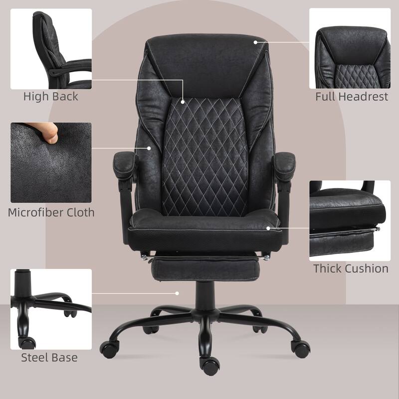 Ergonomic High-Back Swivel Desk Chair with Thick Cushion, Footrest, Smooth Mobility, and Modern Microfiber Upholstery