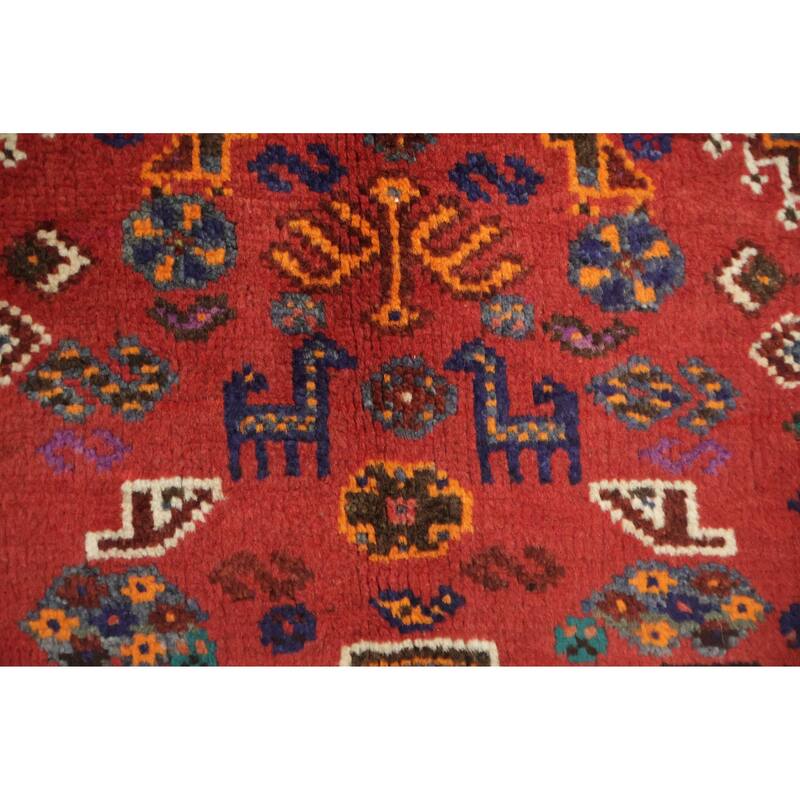 Hand Knotted Oriental 100% Wool Carpet Traditional Tribal Red Shiraz Area Rug - 5' 0'' X 3' 5''