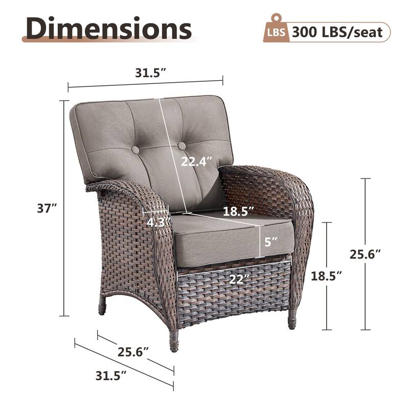 TWrap Brown Wicker Patio Armchairs with 5-Inch Thick Cushions (2-Pack)