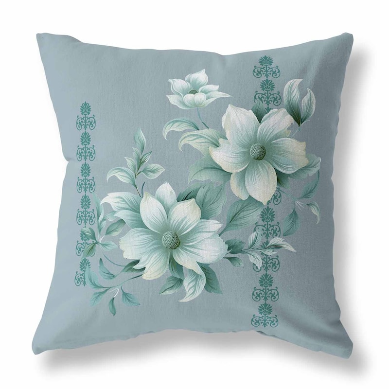 Mint And Green Petal Perfection Faux Suede Throw Pillow Zipper