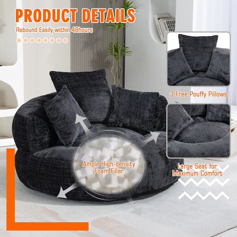 HOMEFUN Chenille Upholstered Durable Comfort Lounger High Back Bean Bag Chair