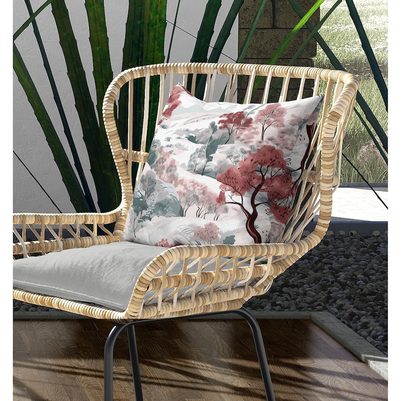 Leaf Magic Stories Indoor/Outdoor Reversible Throw Pillow Pink and Green