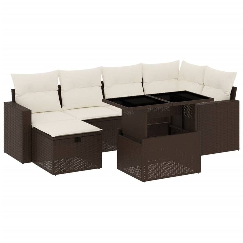 vidaXL Patio Sofa Set with Cushions Outdoor Furniture 7 Piece Poly Rattan - 21.7 x 39.4 x 28.7 in