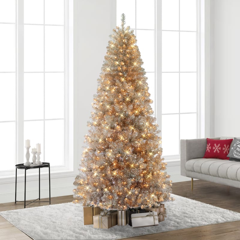 Puleo International 7.5 ft. Pre-lit Rose Gold Artificial Christmas Tree - 7.5 Foot