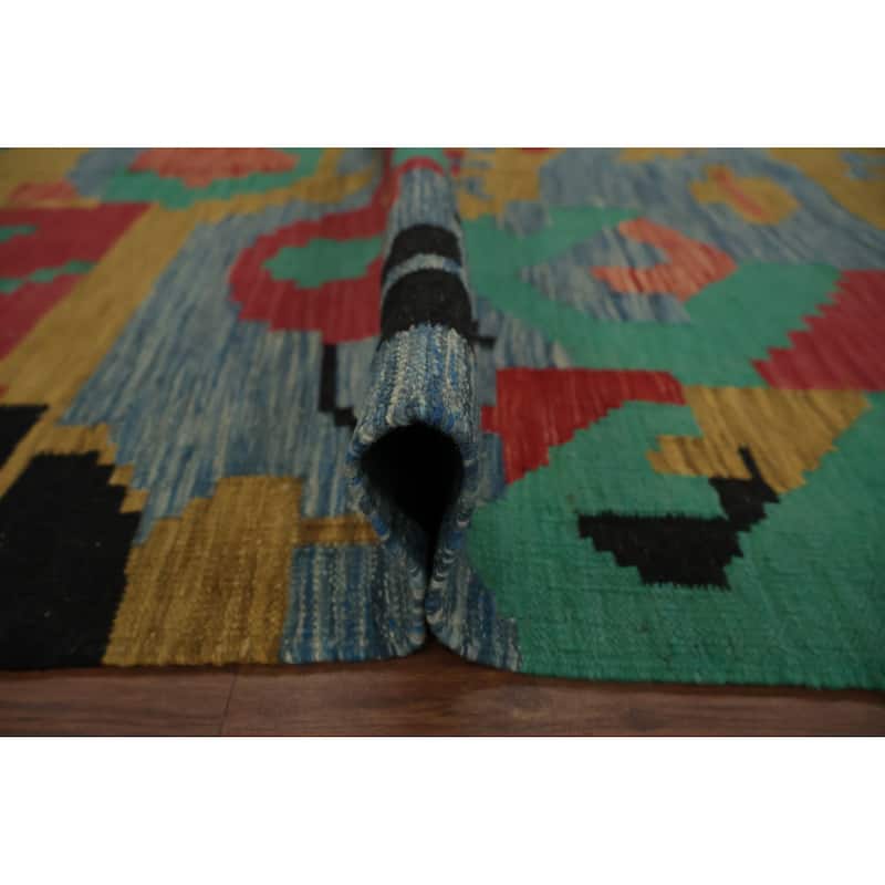 Hand Woven Oriental 100% Wool Carpet Southwestern Modern Navy Blue & Blues Kilim Area Rug - 7' 9'' X 4' 11''