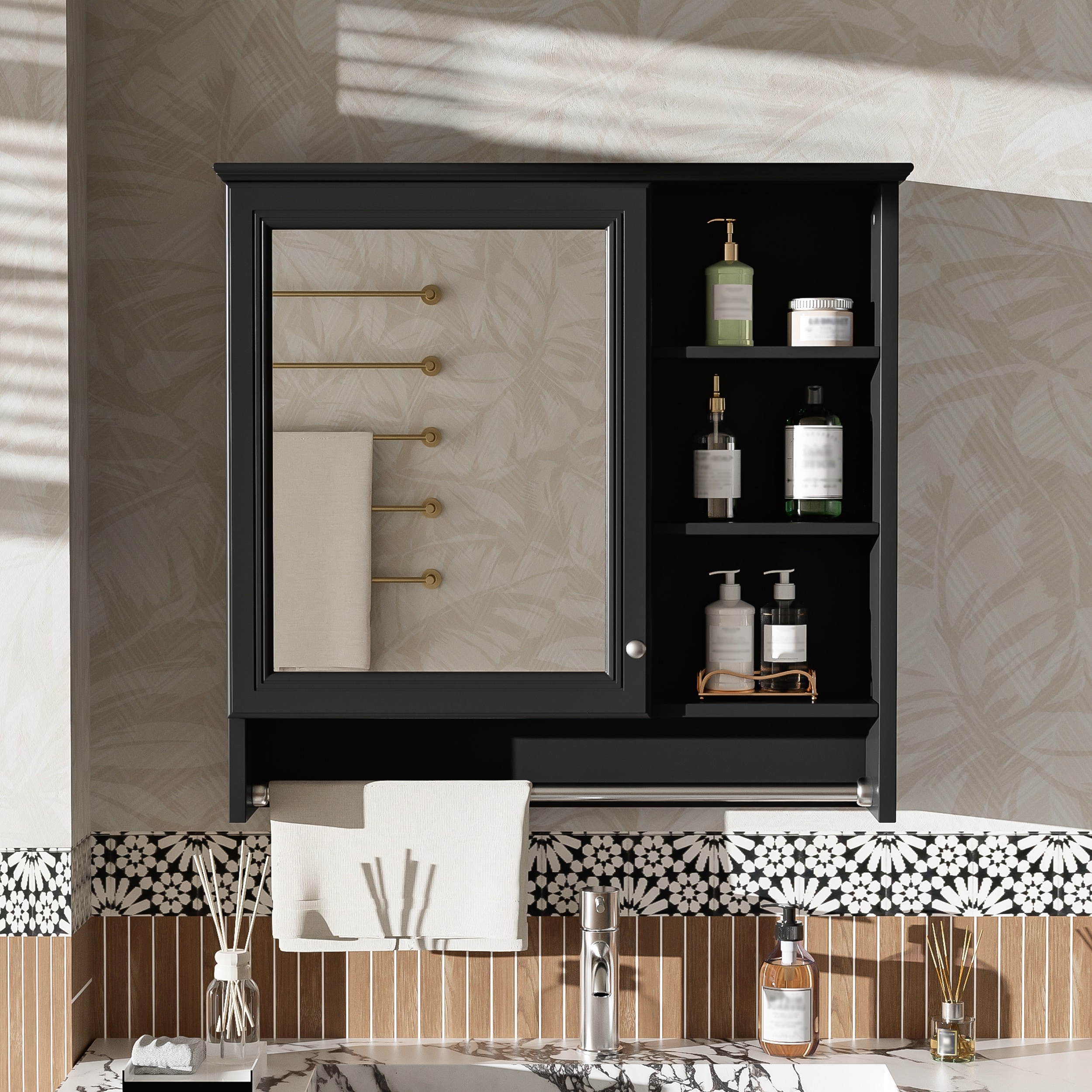 30 Inch Wall-Mount 2-in-1 Mirror Cabinet with Adjustable Shelf and Soft-Closing Hinges for Bathroom, Living Room, and Bedroom