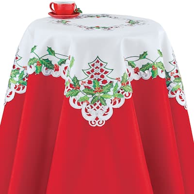 Embroidered Holly Berry Intricate Cutouts Holiday Table Linens