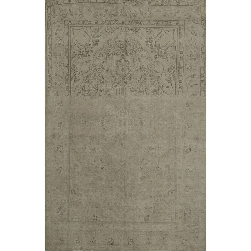 Hand Knotted Oriental 100% Wool Carpet Traditional Medallion Beige & Ivories Tabriz Area Rug - 9' 4'' X 6' 9''