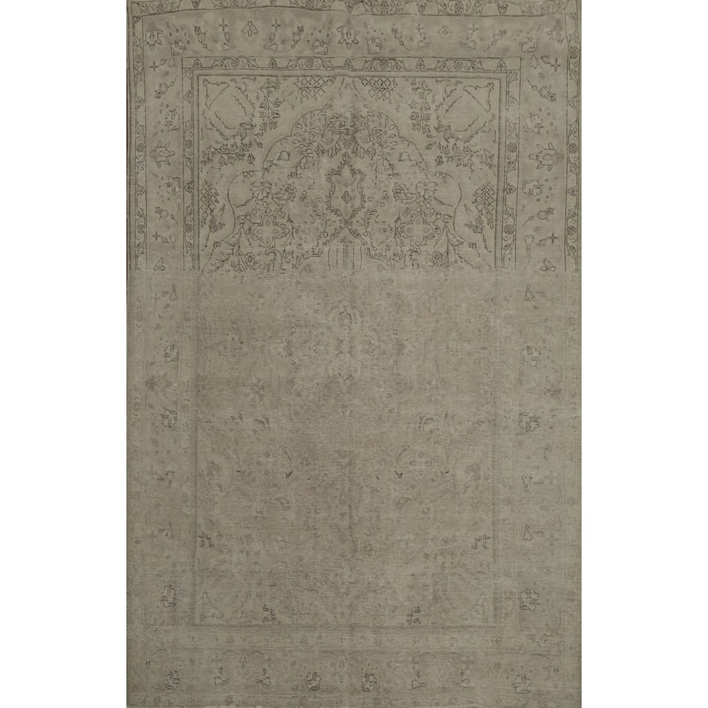 Hand Knotted Oriental 100% Wool Carpet Traditional Medallion Beige & Ivories Tabriz Area Rug - 9' 4'' X 6' 9''